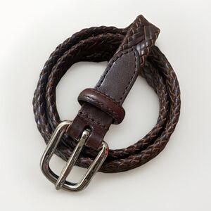 90s Vintage Talbots Brown Leather Braided Skinny Belt Women’s Small Classic Boho